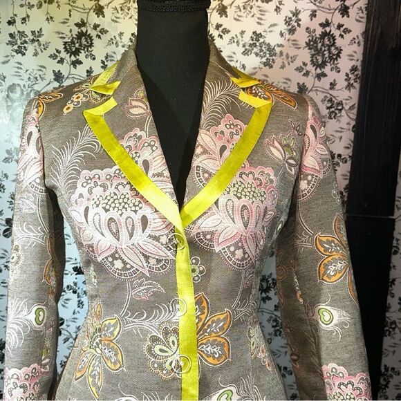 Etcetera Brown Skirt Suit with Pink and Green Floral/Paisley Pattern sz 0 - Picture 5 of 10